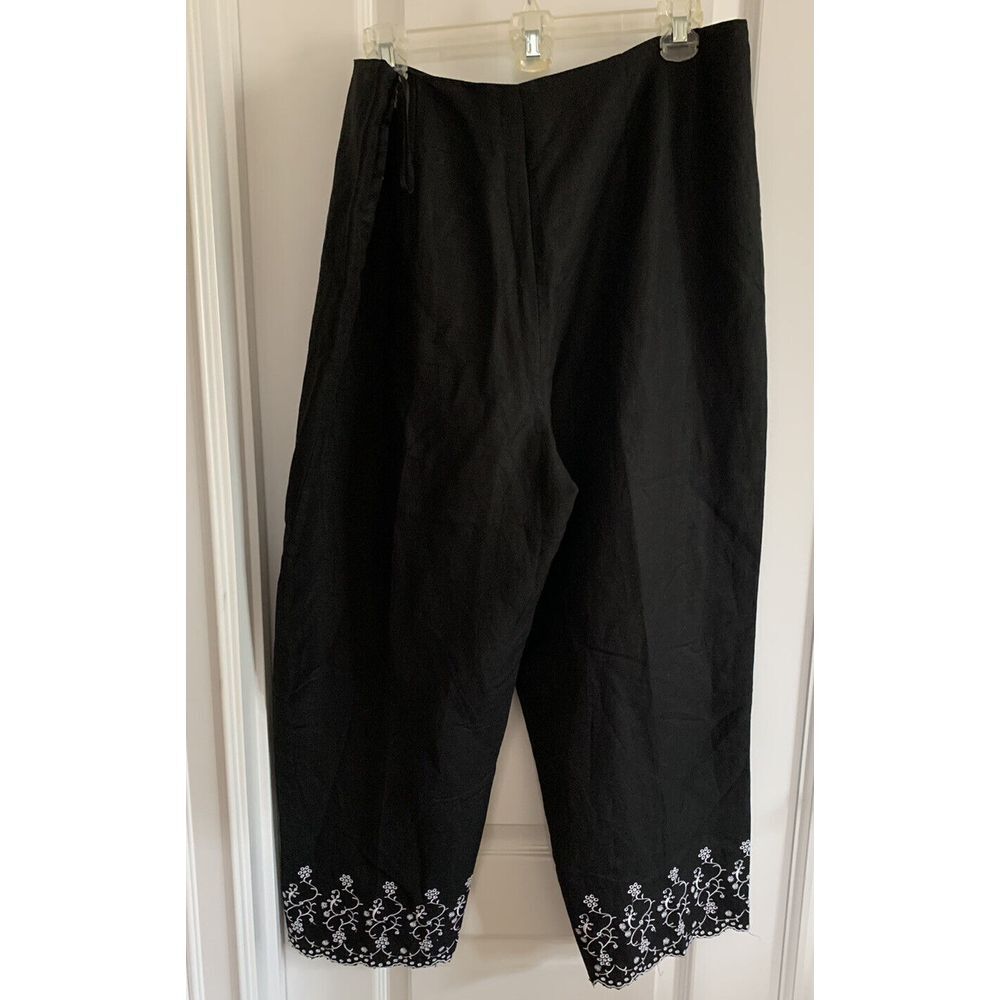 Jillian Jones Womens Linen Rayon‎ Blend Black Cropped Embroidered Pants Size 16
